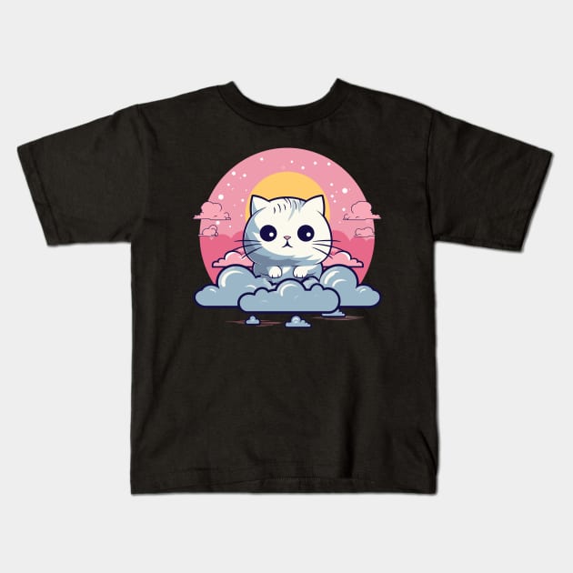 Cloudy Cute Cat Kids T-Shirt by pako-valor